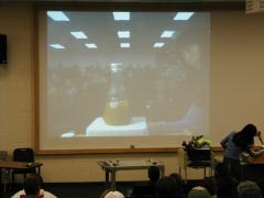 Students observe conversion of campus waste oil to biodiesel fuel.